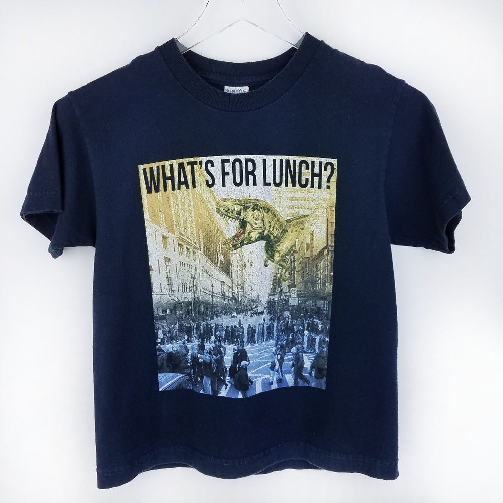 Youth Funny Dinosaur T-shirt sz. S Navy Blue